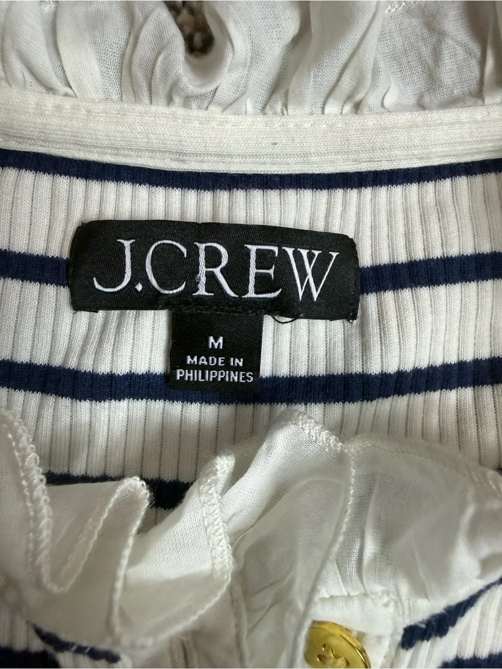 J. Crew Striped Ribbed Striped Ruffle Stretch Top Size Medium